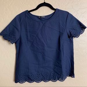 SHEIN Navy eyelet crop blouse